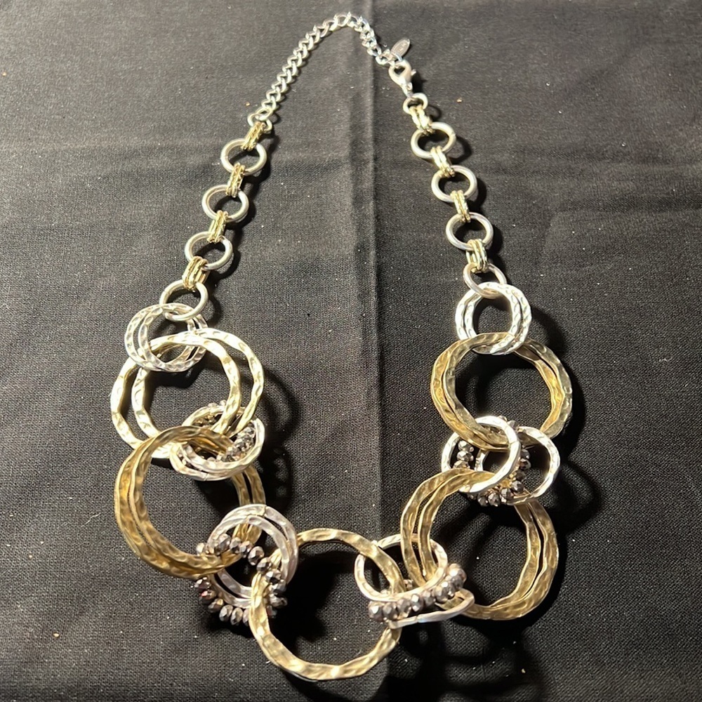 VCLM Vintage Multi-Toned Hammered Circle Choker Necklace